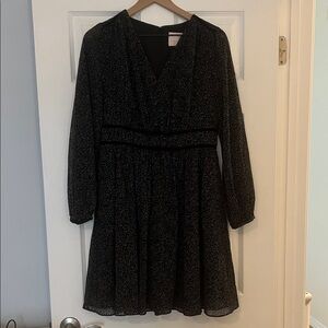 Gal Meets Glam Black Long Sleeve Dress with tiny white and cream dots